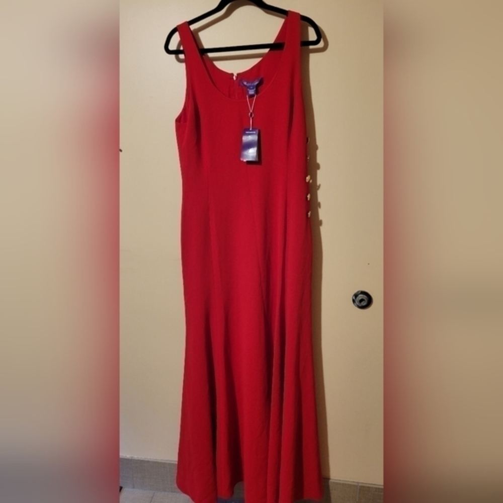 Ralph lauren purple label red gold side buttons Gown Dress size 12.